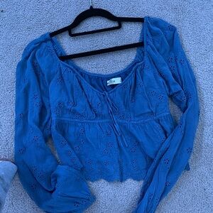 Blue Eyelet Long Sleeve Top